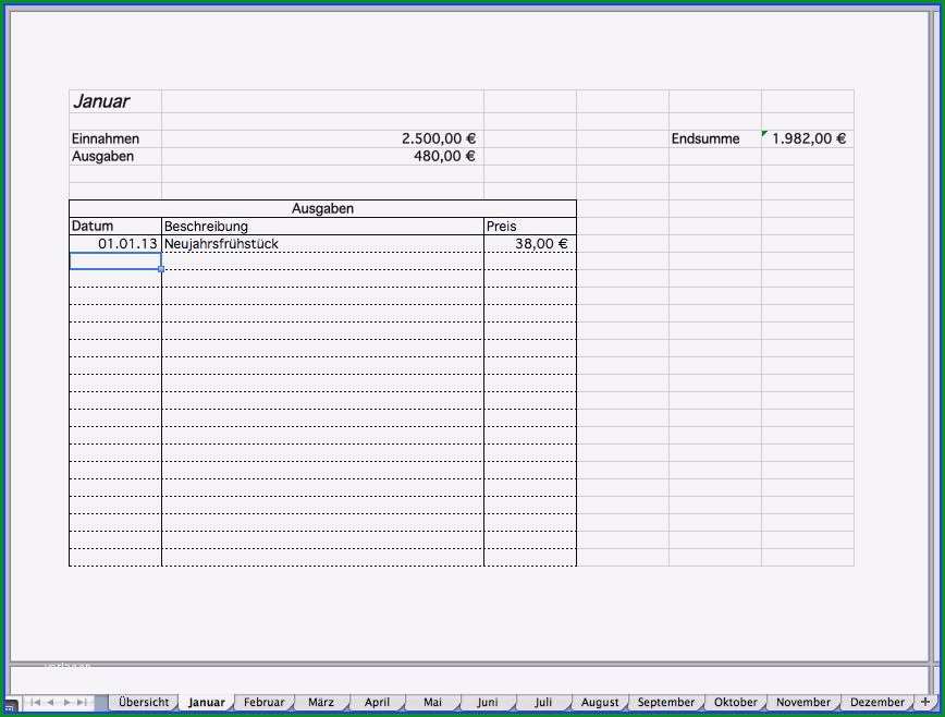 einnahmen ausgaben tabelle vorlage