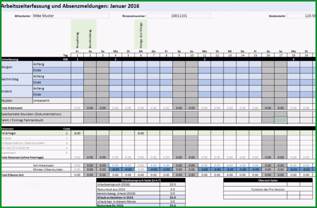 excel arbeitszeiterfassung vorlage 2016