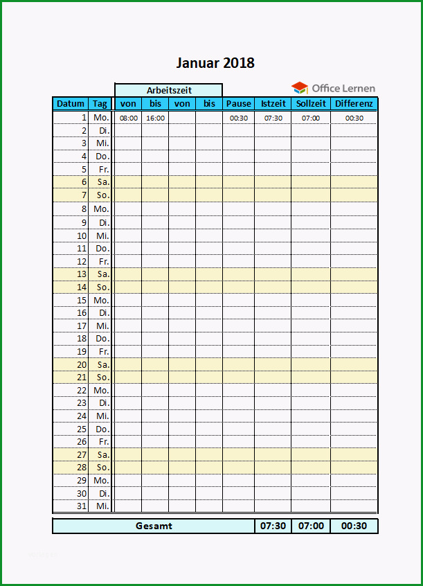 excel arbeitszeitnachweis vorlagen