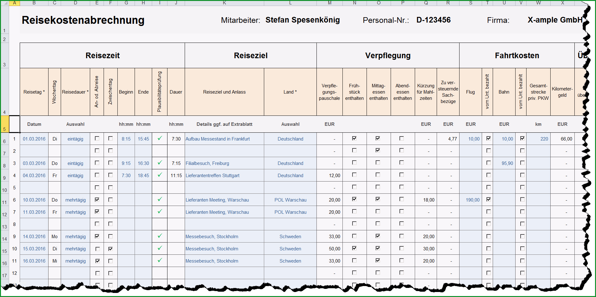 excel reisekostenabrechnung screenshots