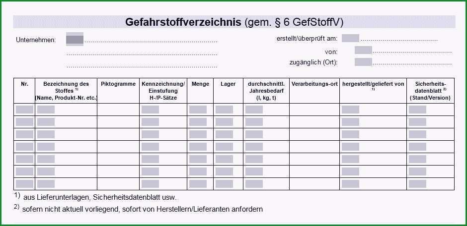 gefahrstoffkataster vorlage excel elegant neues gefahrstoffverzeichnis vorlage