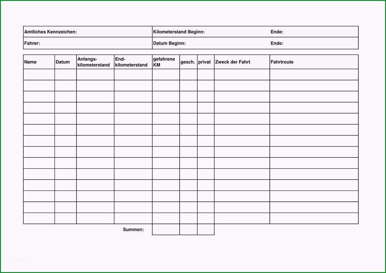 fahrtenbuch vorlage pdf