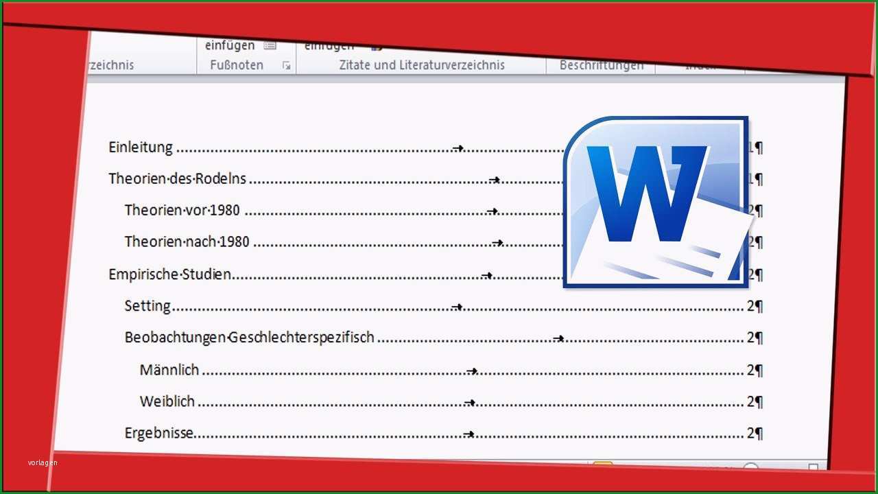 inhaltsverzeichnis word 2010 vorlage