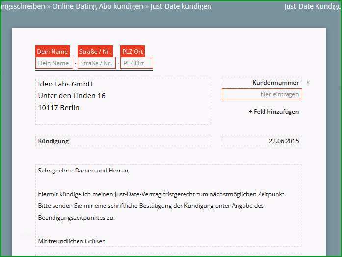 Just Date kuendigen Vorlage