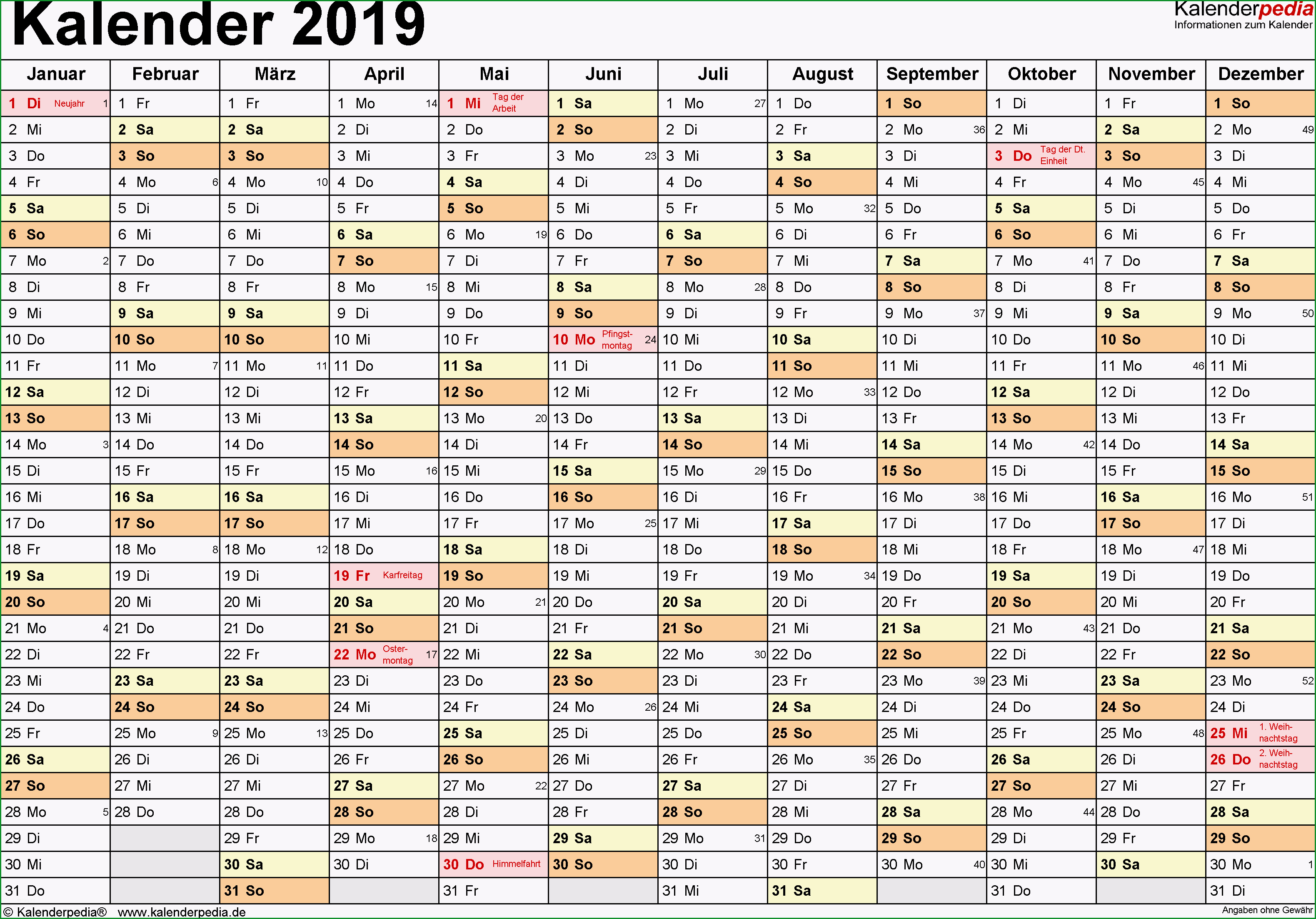 kalender 2019 excel vorlagen