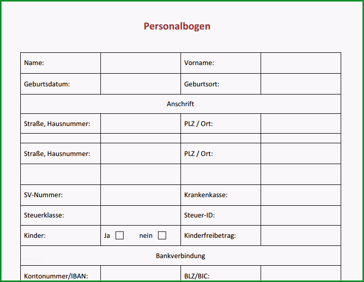 kostenlose vorlage personalbogen