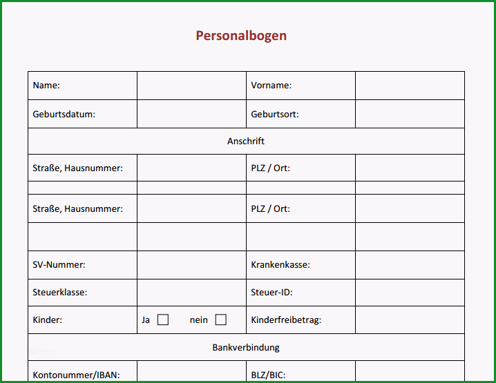 personalfragebogen vorlage word