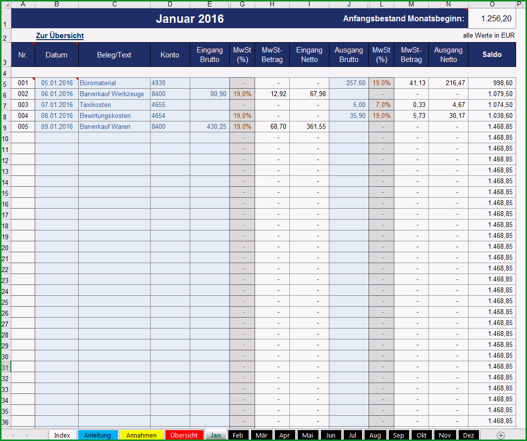 kassenbuch in excel