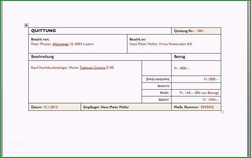 quittung ohne mwst vorlage gut quittungsvorlage schweiz zum gratis muster