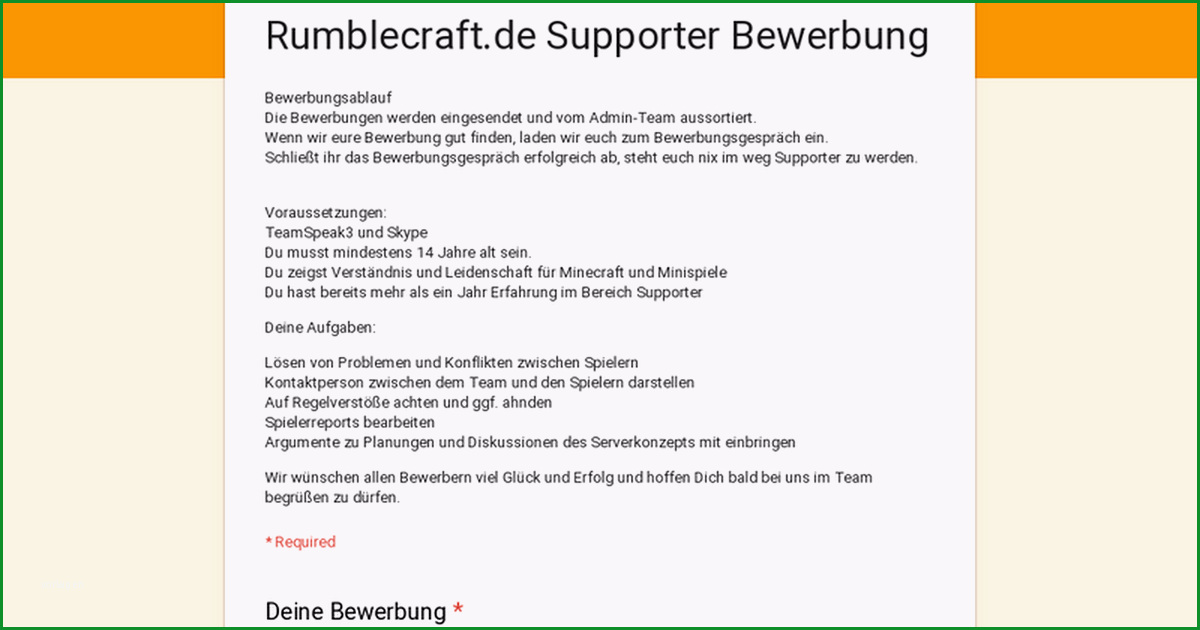 Außergewöhnlich Rumblecraft Supporter Bewerbung