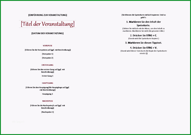 speisekarten vorlagen tipps