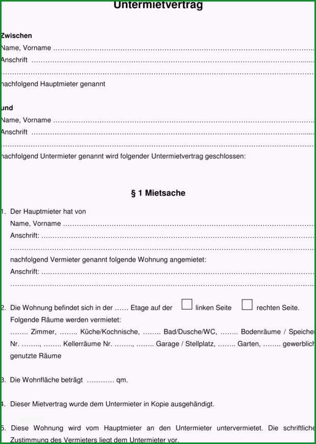 untermietvertrag vorlage kostenlos
