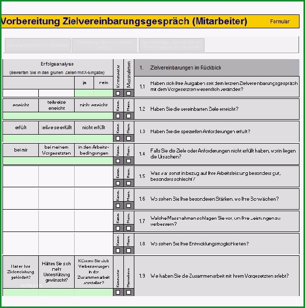 vorlage zielvereinbarung und zielauswertung