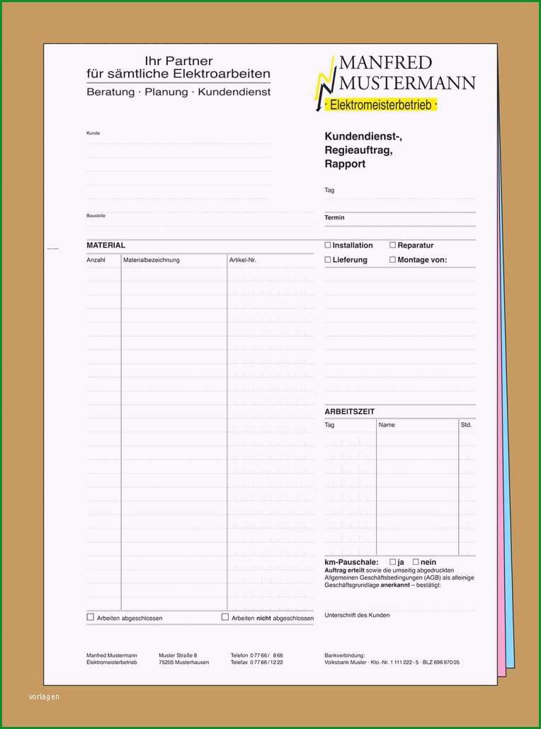 rapportzettel vorlage handwerk