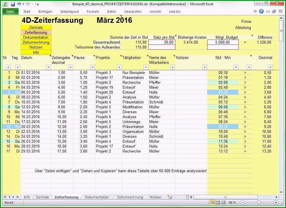 14 zeiterfassung excel vorlage kostenlos