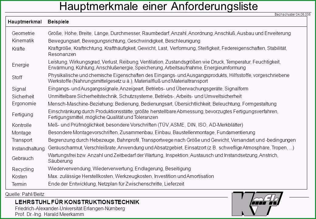 anforderungsliste konstruktion vorlage excel