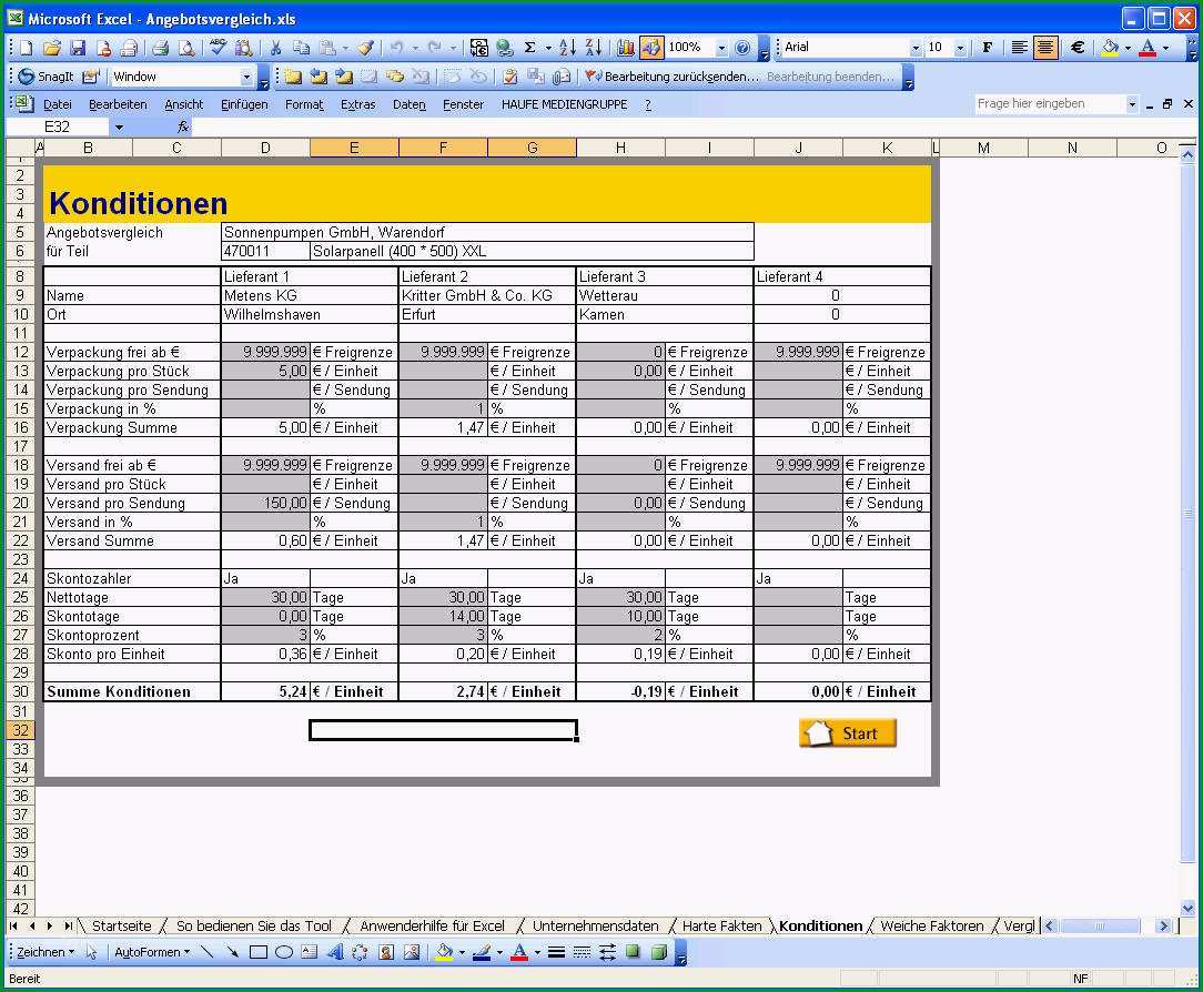 angebotsvergleich mit excel