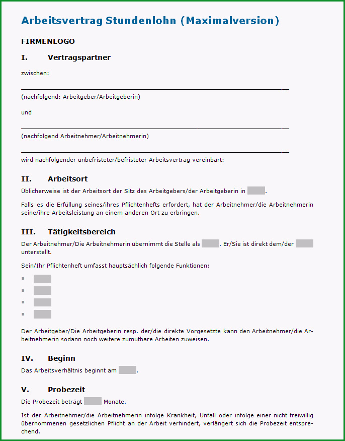 5 Arbeitsvertrag Stundenlohn