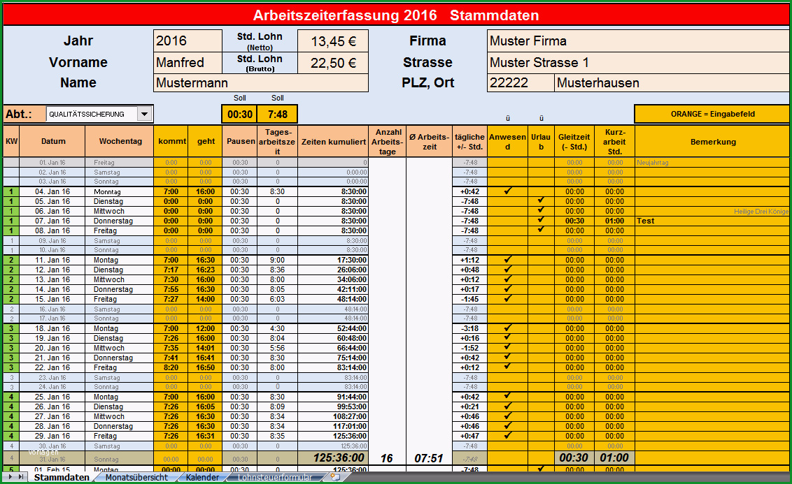 Ausgezeichnet Arbeitszeiterfassung 2016 Excel Vorlagen Shop