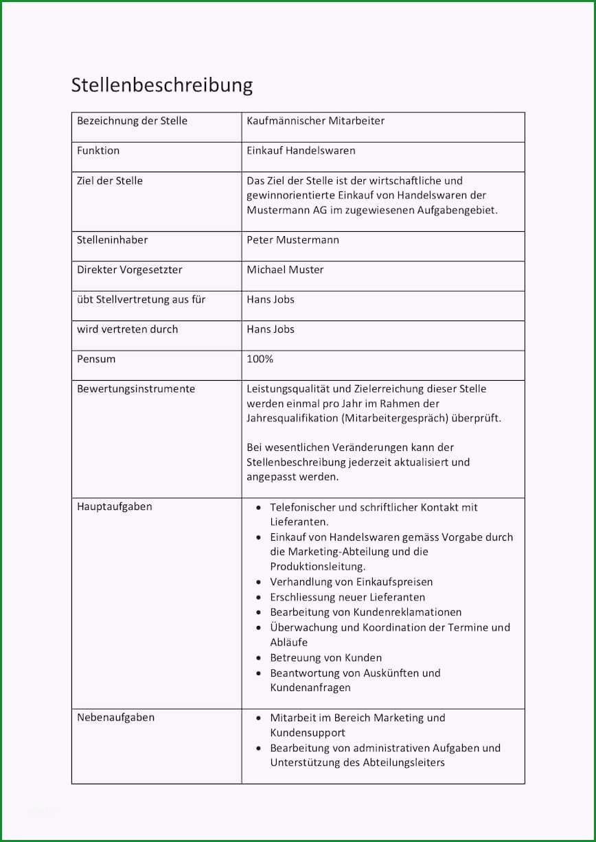 stellenbeschreibung muster kostenlos