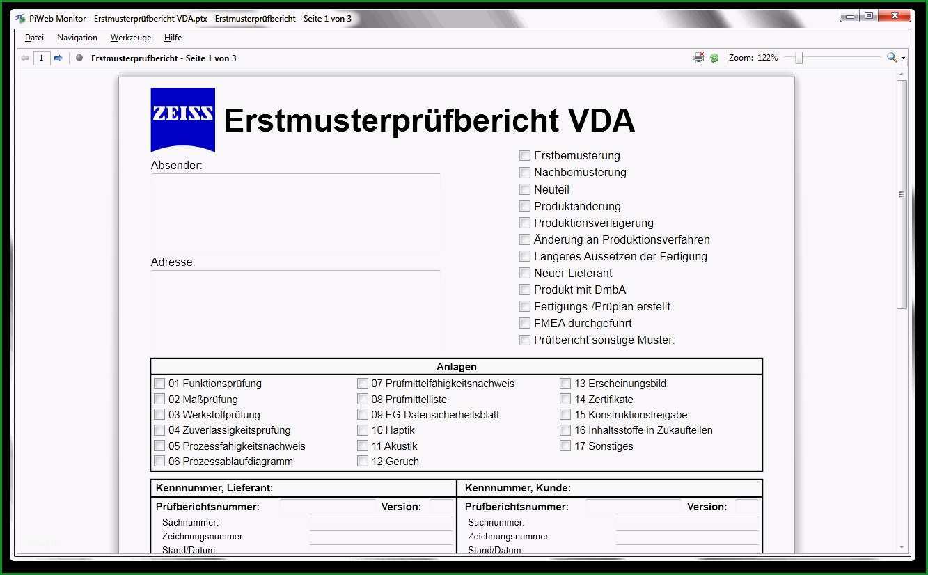 erstmusterprufbericht vda vorlage excel am besten piweb