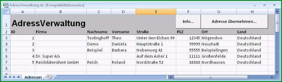 excel adressliste vorlage