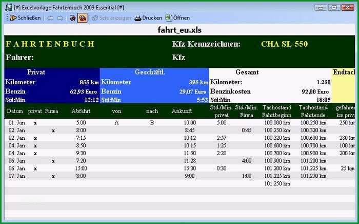 Ausgezeichnet Excel Vorlage Fahrtenbuch 2009 Download