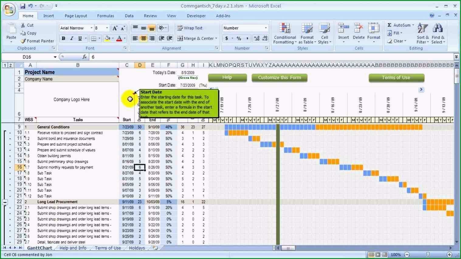 excel vorlage gantt chart