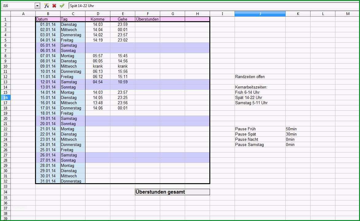 excell formel ueberstunden