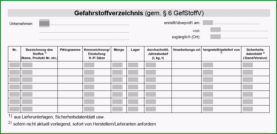 gefahrstoffkataster vorlage excel