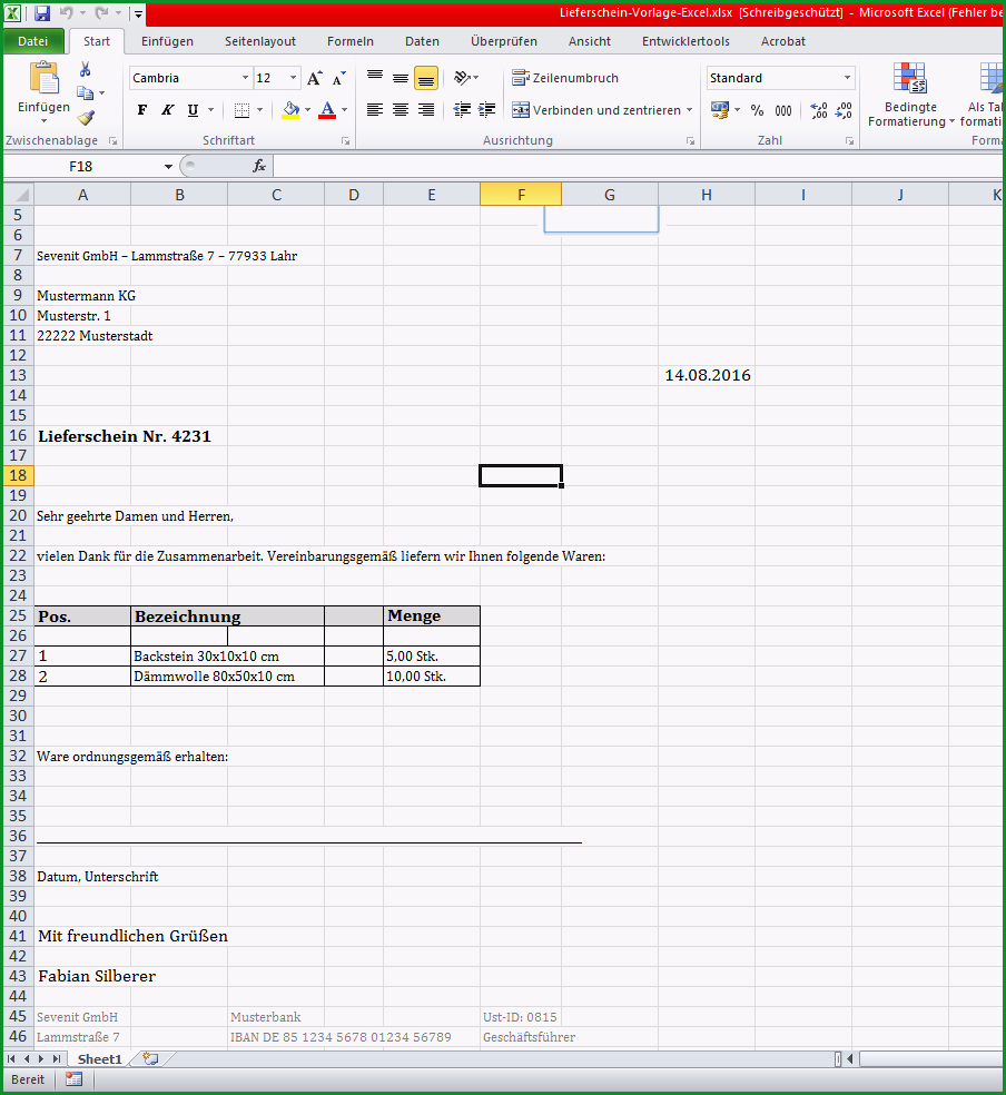 lieferschein vorlage fur officeword kostenlos