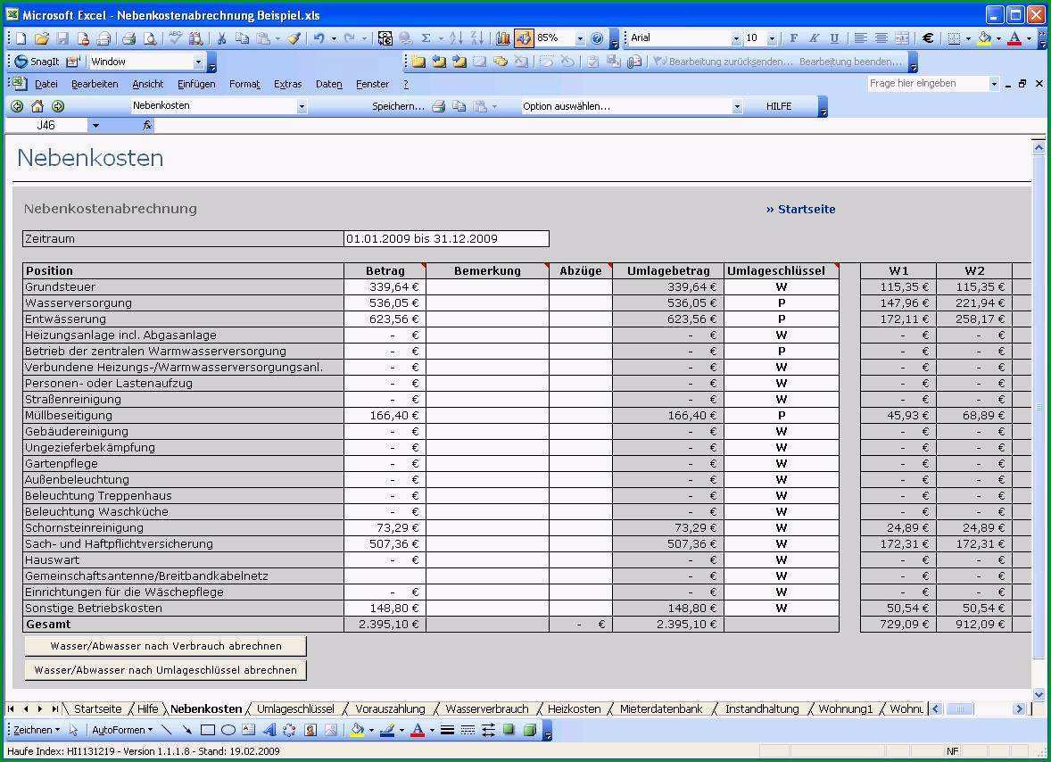 nebenkostenabrechnung excel tabelle