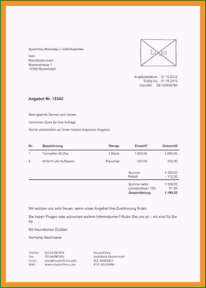 kostenvoranschlag vorlage