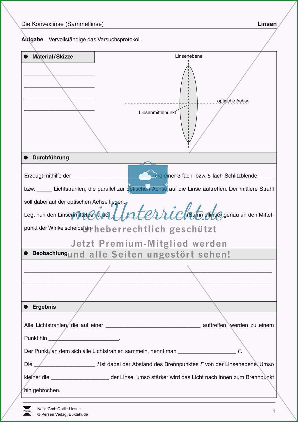optik bilderzeugung bei der sammellinse vorlage versuchsprotokoll aufgaben losungen
