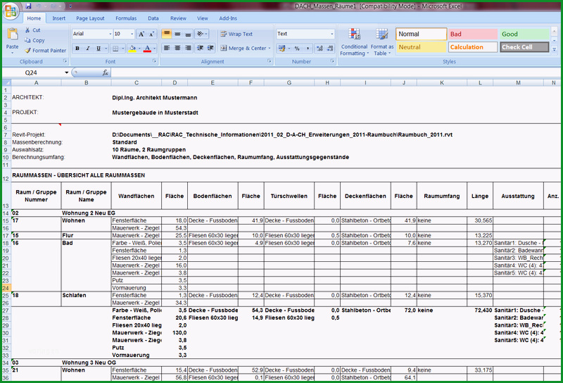 raumbuch revit 2012