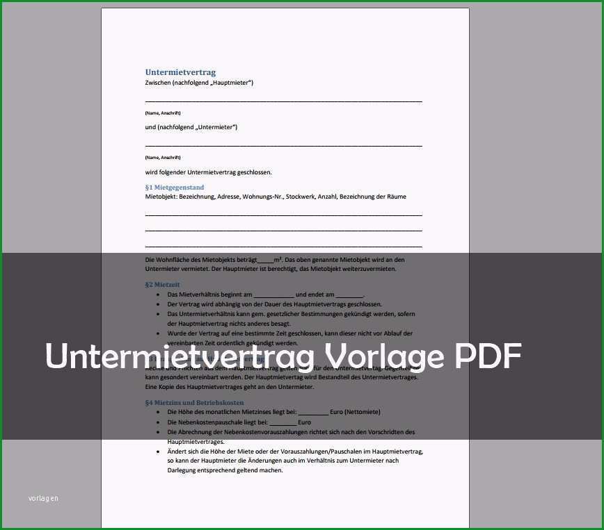 untermietvertrag vorlage