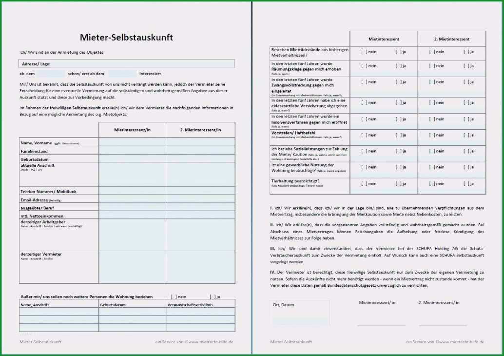 vorlage mieterselbstauskunft erstaunlich selbstauskunft mieter vorlage vizyacky 4