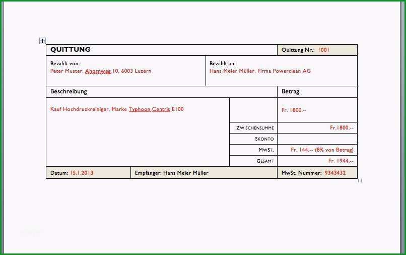 vorlage quittung privat quittung vorlage schweiz muster vorlage