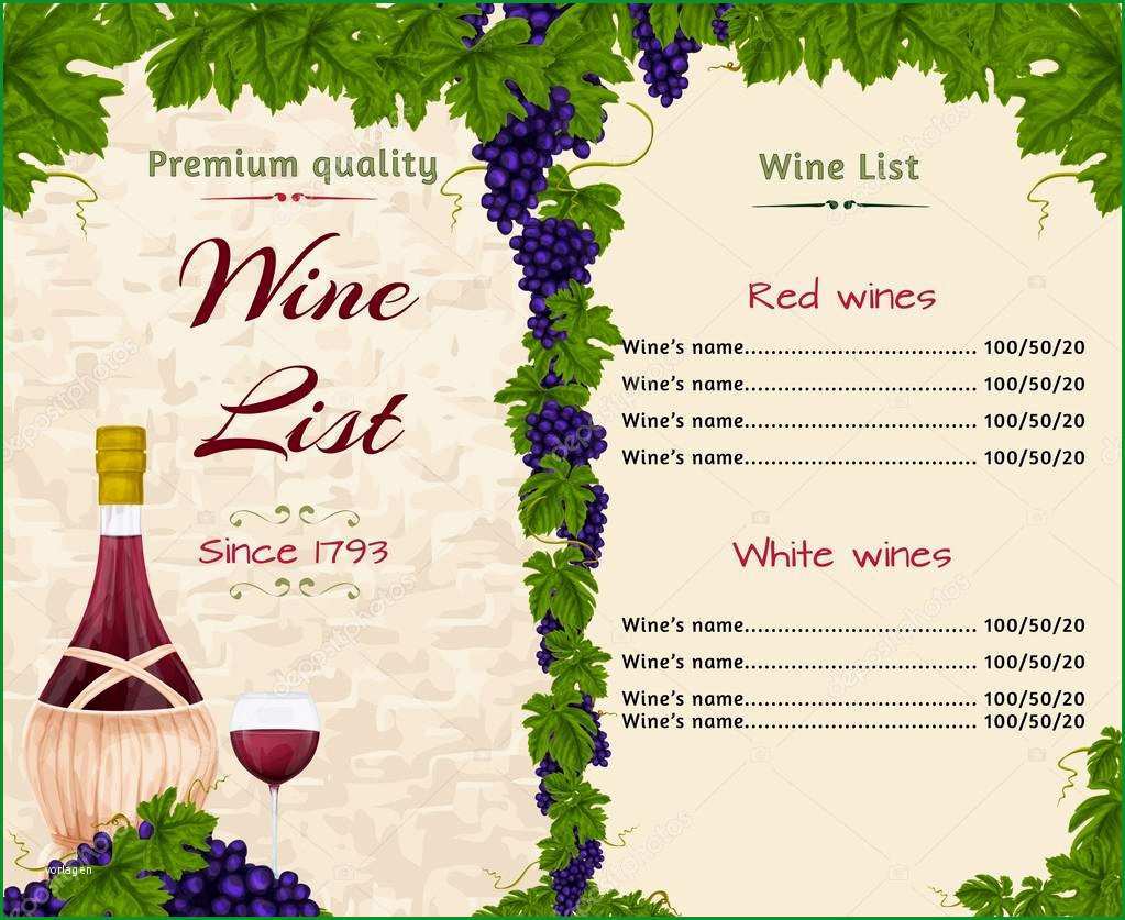 stock illustration wine list template
