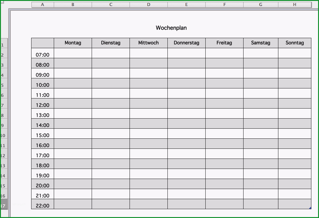 excel vorlage fur wochenplan