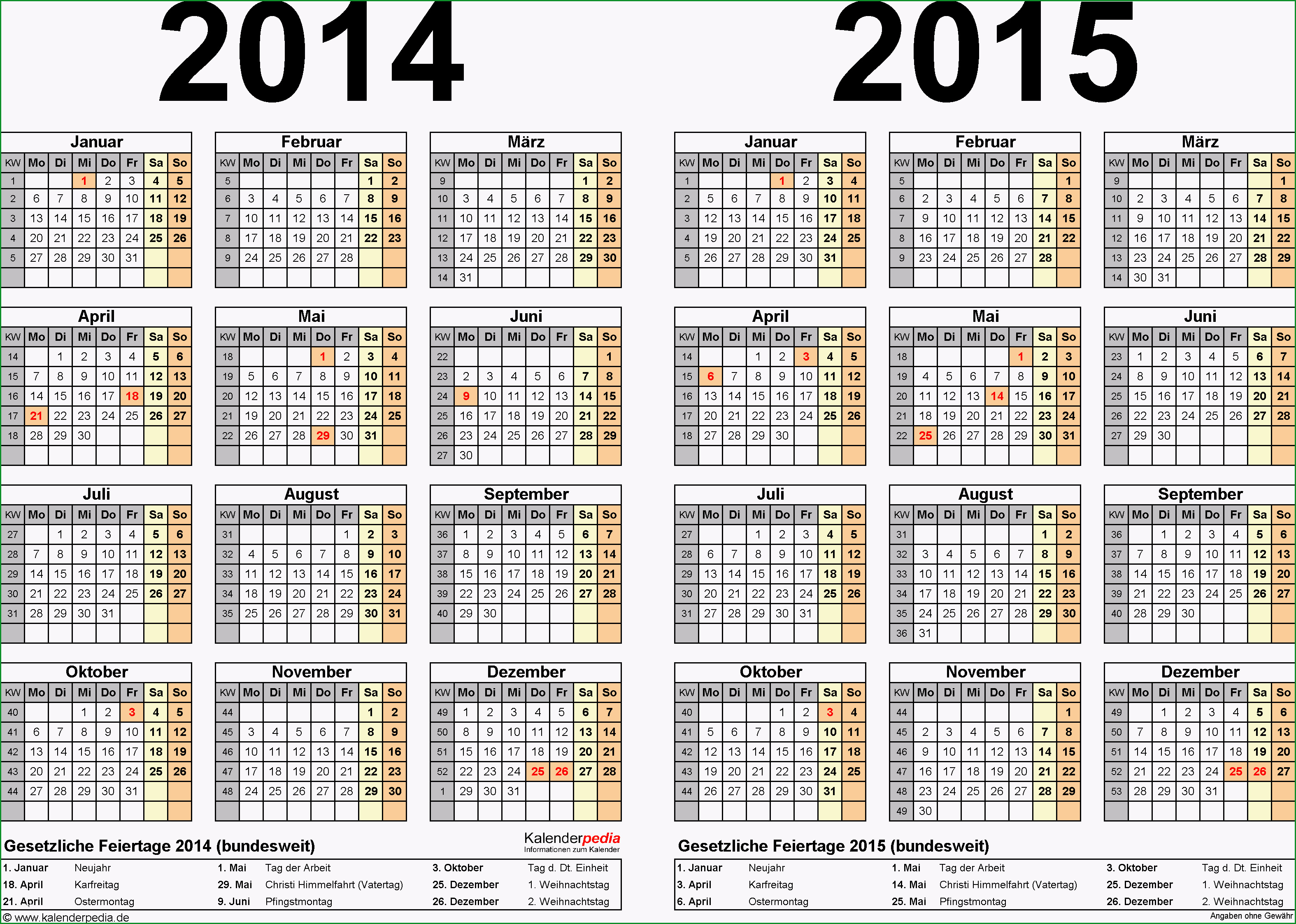 zweijahreskalender 2014 2015 excel vorlagen
