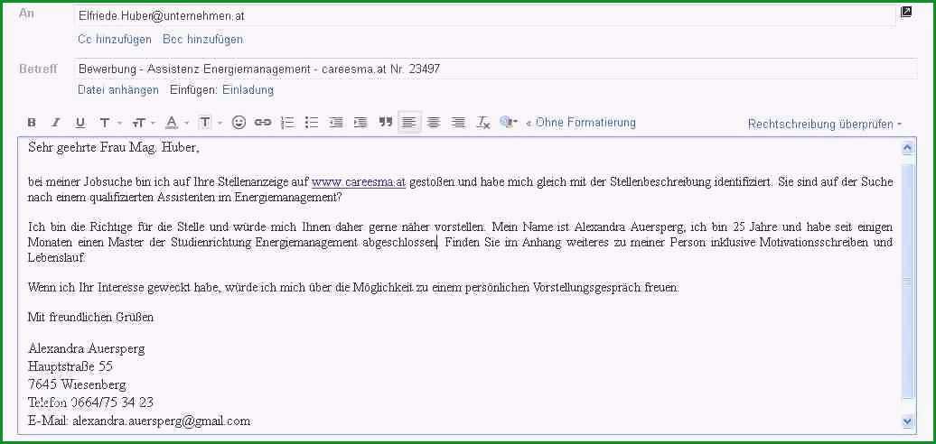 11 kurzbewerbung per e mail vorlage