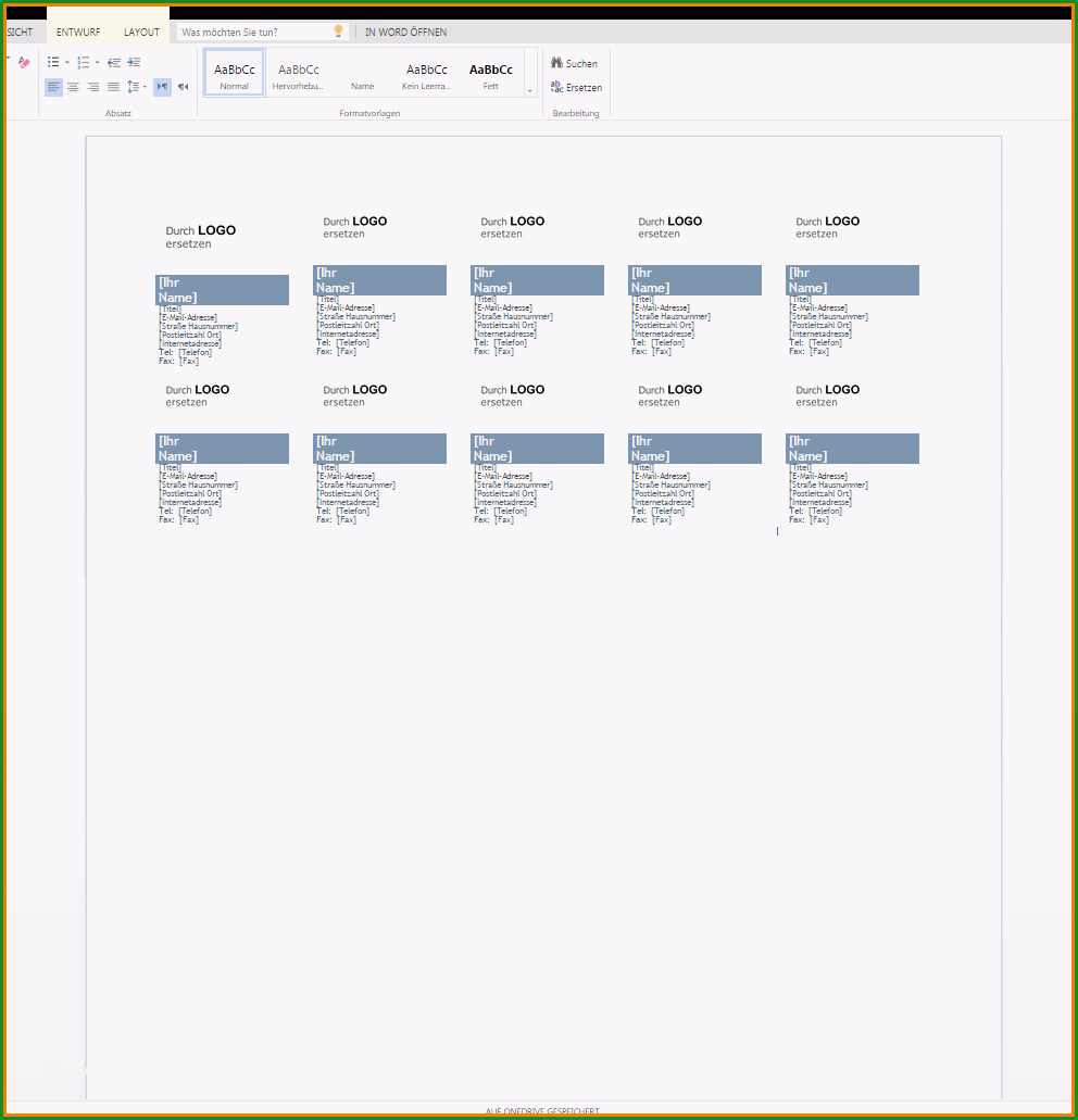 11 word vorlage visitenkarte