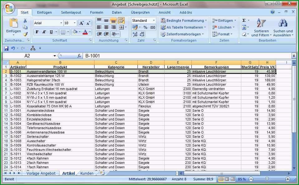 13 preisliste excel vorlage