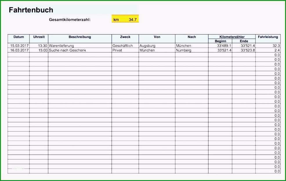 14 fahrtenbuch excel vorlage