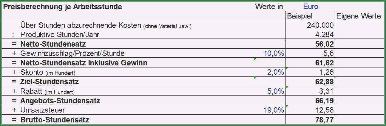 preiskalkulation excel vorlage kostenlos