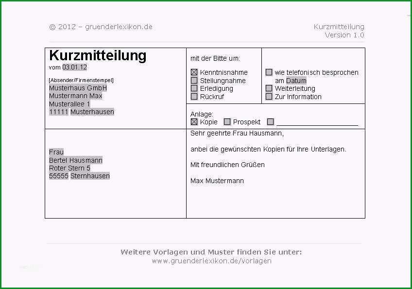 17 kurzbrief vorlage word