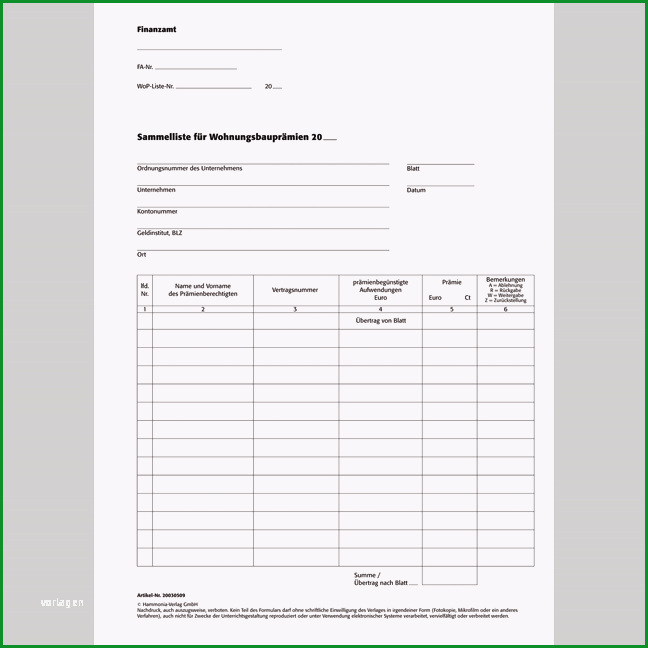 antrag auf wohnungsbaupraemie sammelliste