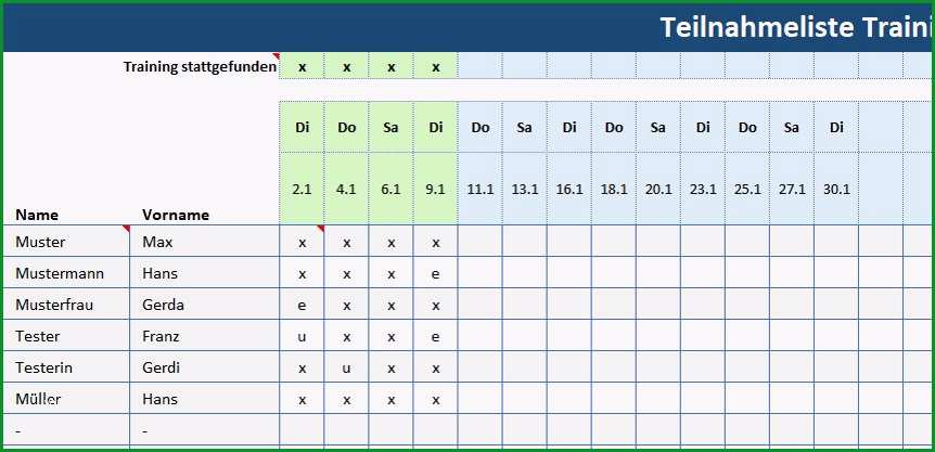 anwesenheitsliste training teilnehmerliste training