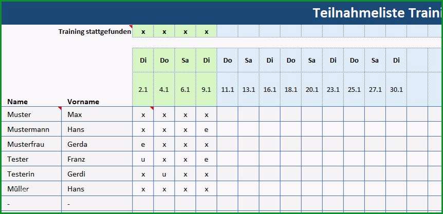 anwesenheitsliste training teilnehmerliste training